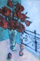 Blue interior with red roses by Jansen van vuuren, Louis