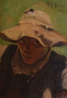 African woman in hat - Portrait of a woman by Oerder, Frans David