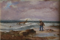 A shipwreck off the coast with Malay fisherman by Bowler, Thomas William