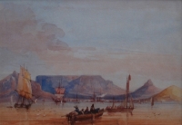 Table bay with fishing boat in the foreground by Bowler, Thomas William