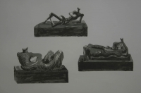 Three reclining figures on pedestal by Moore, Henry