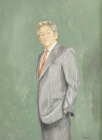 Portrait of gentleman in grey suit & red tie by Wieland