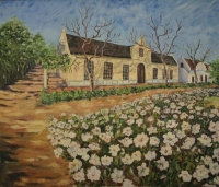 Old cape farm house with flowers in front by Nothard, Jenny
