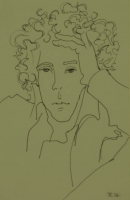 Curly haired man with hand on head by Relly, Tamsin