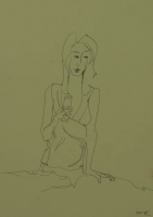 Lady holding a glass by Relly, Tamsin