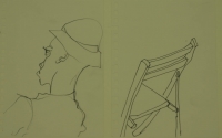 2 sketches - man with hat & back of chair by Relly, Tamsin