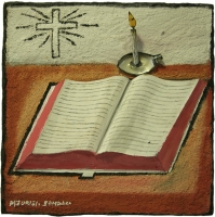 Open bible with burning candle by Somdaka, Mzukisi Thomas