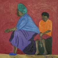 Seated black lady & young boy by Thembani, Shakes
