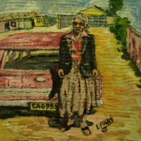 Old lady standing in front of pink car by Fulani, Ernest
