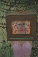 Woman with head in a tv by Hyslop, Diana