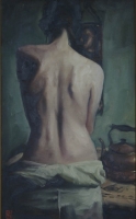 Girl at dressing table with copper kettle by Hartslief, Sasha