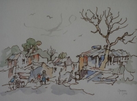Rural scene with shacks by Boonzaier, Gregoire Johannes