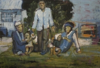 Man & 2 woman with kids sitting on grass by Ngatane, Ephraim Majalifa