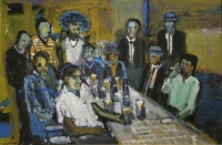 Men sitting at table drinking by Ngatane, Ephraim Majalifa