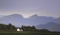 Farmhouse with mountains by Bonney, Peter