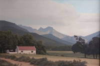 Farmhouse with mountains in background by Vermeulen, Daan