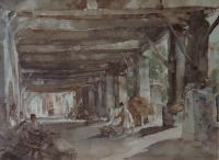 Women at work in arcade by Russell - Flint, Sir William