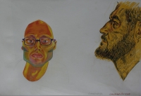 2 mens faces (self portrait), 1 with beard & othere with glasses & sideburns by Botes, Conrad