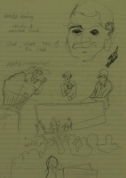 Sketches on exam pad paper - derrida drawing by Relly, Tamsin