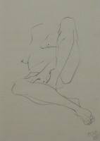 Sketch of woman sitting without head by Relly, Tamsin