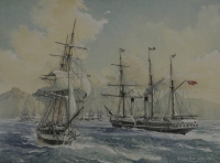 Ships with table mountain in background by Ronald, Dean