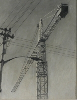 Black & white - crane & electricity lines by Van Bosch, Cobus