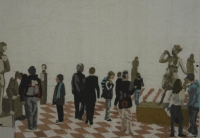 People at art exhibition by Zangewa, Billie