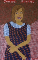 Jenat Purcel - lady with folded arms in purple & orange dress by Zulu, Siphiwe