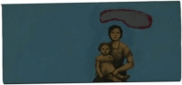 Mother & daughter on blue background with grey shape above them by Hanekom, Sandra