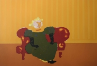 So - lady on red couch by Hodgins, Robert