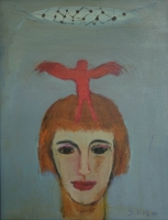 Lady with red angel on her head by Hyslop, Diana