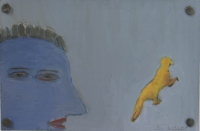 Blue face & yellow animal by Hyslop, Diana