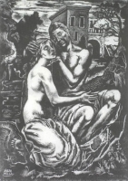Original Woodcut Man and Woman by Baldinelli, Armando